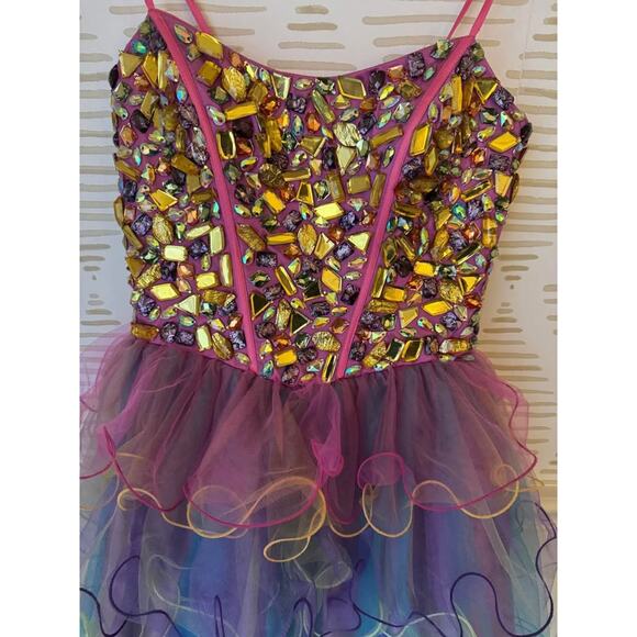 Dave & Johnny Size 7/8 Gem Tiered Prom 80’s Inspired Evening Dress - Picture 3 of 7